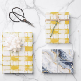 Geel Wit Plaid Strepen Blauw Wit Verjaardag Inpakpapier Vel