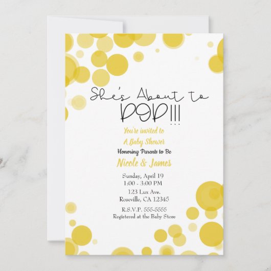 Geel wit Polka Dot Bubbles Ze staat op het punt om Kaart (Voorkant)