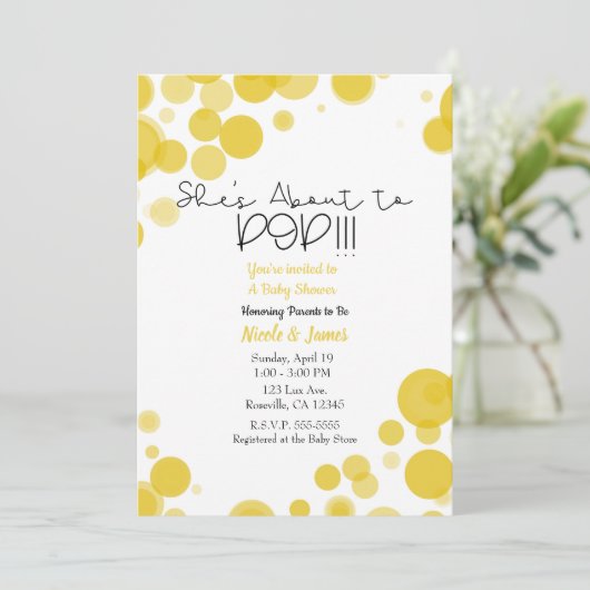 Geel wit Polka Dot Bubbles Ze staat op het punt om Kaart (Staand voorkant)