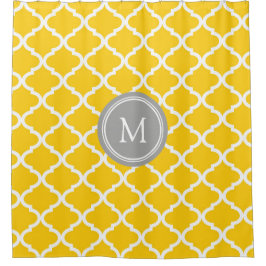 Geel wit Quatrefoil monogram Showgordijn Douchegordijn