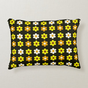Geel wit retro lente bloemenpatroon accent kussen