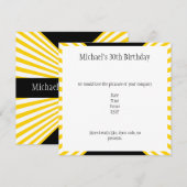 Geel & Wit Retro Stripes met Zwarte Verjaardag Kaart (Voorkant / Achterkant)