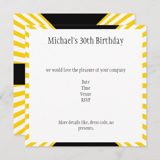 Geel & Wit Retro Stripes met Zwarte Verjaardag Kaart (Voorkant / Achterkant)