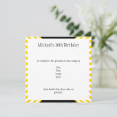 Geel & Wit Retro Stripes met Zwarte Verjaardag Kaart (Staand voorkant)