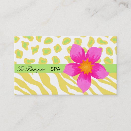 Geel, wit, roze en groene Zebra & Cheetah Huid Visitekaartje (Voorkant)