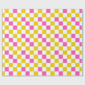 Geel Wit Roze Geruit Ontwerp Cadeaupapier (Vlak)