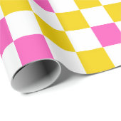 Geel Wit Roze Geruit Ontwerp Cadeaupapier (Rol Hoek)