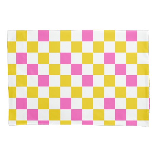Geel Wit Roze Geruit Ontwerp  Kussensloop (Voorkant)