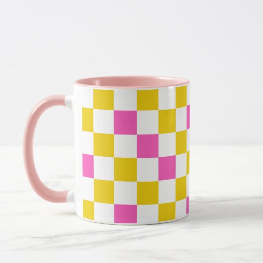 Geel Wit Roze Geruit Ontwerp Mok (Links)