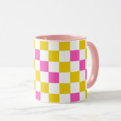 Geel Wit Roze Geruit Ontwerp  Mok (Voorkant rechts)