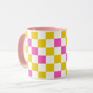 Geel Wit Roze Geruit Ontwerp Mok