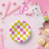 Geel Wit Roze Geruit Ontwerp  Papieren Kommen (Feest)