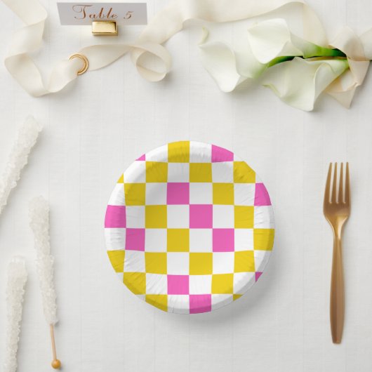 Geel Wit Roze Geruit Ontwerp  Papieren Kommen (Huwelijk)
