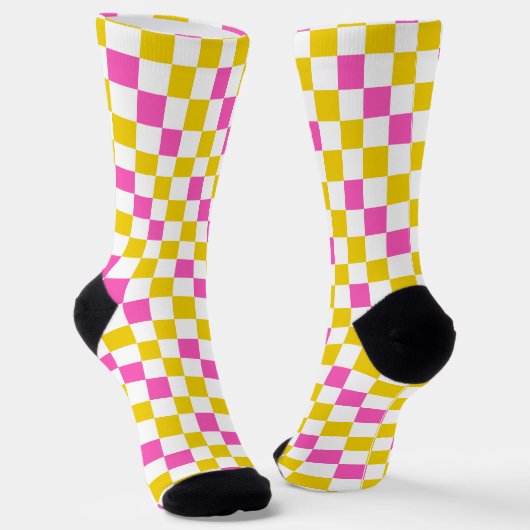 Geel Wit Roze Geruit Ontwerp Sokken (Gebogen)