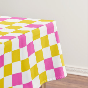 Geel Wit Roze Geruit Ontwerp  Tafelkleed