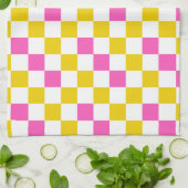 Geel Wit Roze Geruit Ontwerp  Theedoek (Gevouwen)