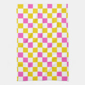 Geel Wit Roze Geruit Ontwerp  Theedoek (Verticaal)