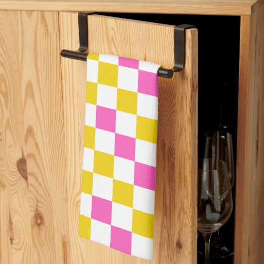 Geel Wit Roze Geruit Ontwerp  Theedoek (Derde Gevouwen)