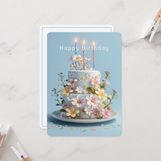 Geel Wit Roze Suiker Wildbloemen Verjaardag Kaart (Voorkant / Achterkant in situ)