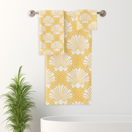 Geel & Wit Seashell Bad Handdoek