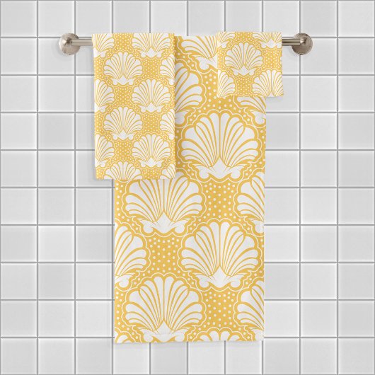 Geel & Wit Seashell Bad Handdoek