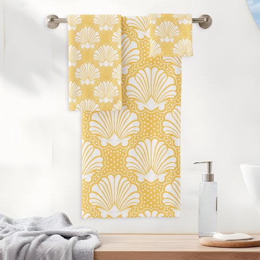 Geel & Wit Seashell Bad Handdoek