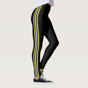 Geel Wit Side Stripe Zwart Leggings Uw kleur