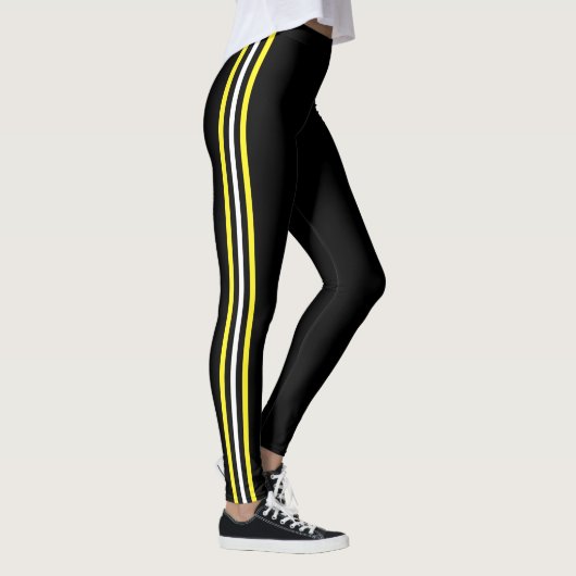 Geel Wit Side Stripe Zwart Leggings Uw kleur (Rechts)