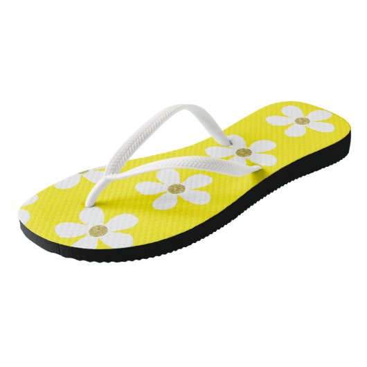 Geel wit Simple Daisy Gold Monogram Teenslippers (Schuin)