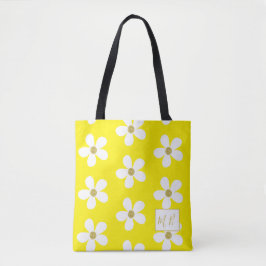 Geel wit Simple Daisy Gold Monogram Tote Bag