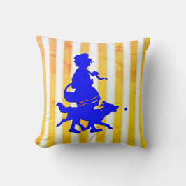 Geel Wit Streep Kind Hond Blauw Silhouet Kussen