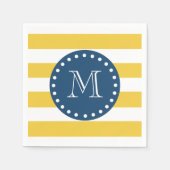 Geel wit strepenpatroon, marineblauw monogram servetten (Voorkant)