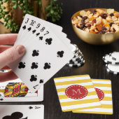 Geel wit Stripespatroon, rood monogram Pokerkaarten (Insitu)
