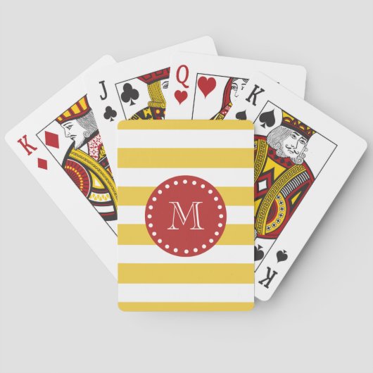 Geel wit Stripespatroon, rood monogram Pokerkaarten (Achterkant)