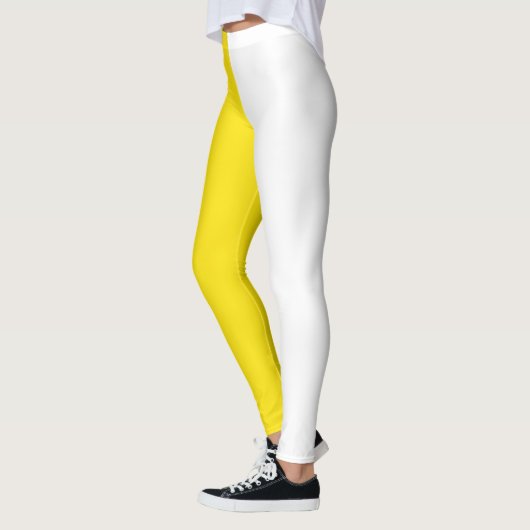 Geel Wit Twee Tone Split Half Design Leggings (Links)