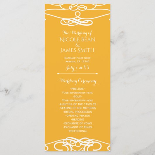 Geel & Wit Vintage Elegant Trouwprogramma Programmakaart (Voorkant)