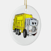 Geel Wit Vuilniswagen Cartoon Keramisch Ornament (Rechts)