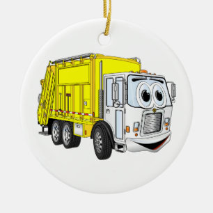 Geel Wit Vuilniswagen Cartoon Keramisch Ornament