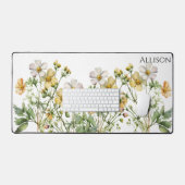Geel Wit Waterverf Wildflower kantoor cadeau Bureaumat (Keyboard & Muis)