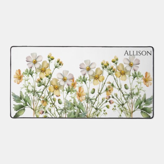 Geel Wit Waterverf Wildflower kantoor cadeau Bureaumat (Voorkant)