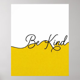Geel & Wit Wees Vriendelijk Cursief Muurprint Poster