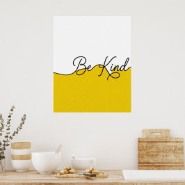 Geel & Wit Wees Vriendelijk Cursief Muurprint Poster