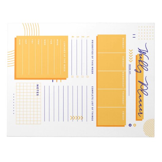Geel-Wit Wekly Planner Notitieblok (Voorkant)