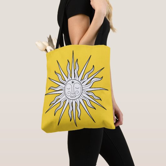 Geel & Wit Whimsical Zon Hemel Astrologie Tote Bag (Dichtbij)