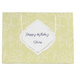 Geel Wit Wildflowers Patroon Monogrammed Groot Cadeauzakje