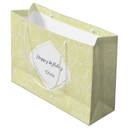 Geel Wit Wildflowers Patroon Monogrammed Groot Cadeauzakje