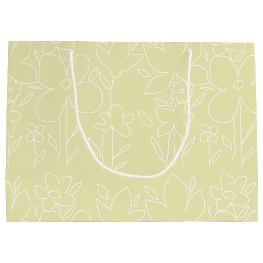 Geel Wit Wildflowers Patroon Monogrammed Groot Cadeauzakje (Achterkant)