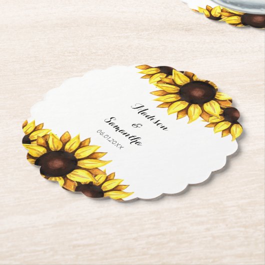 Geel Wit Zonnebloem Trouwbloem Bloemen Kartonnen Onderzetters (Gekanteld)