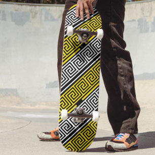 Geel Wit Zwart Grieks Sleutel Fret Patroon Ontwerp Persoonlijk Skateboard