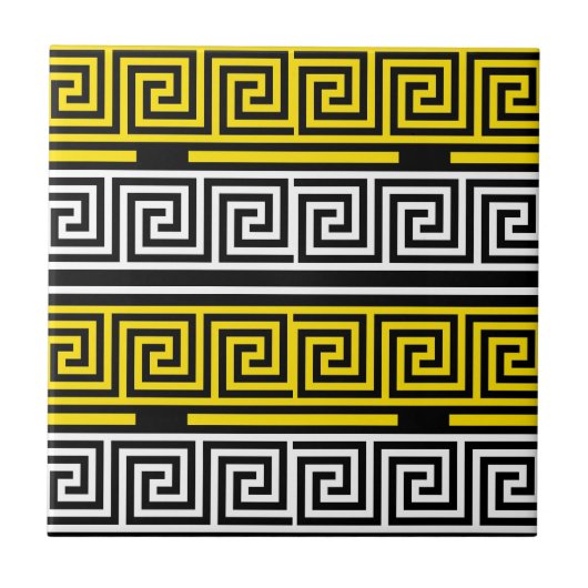 Geel Wit Zwart Grieks Sleutel Fret Patroon Ontwerp Tegeltje (Voorkant)